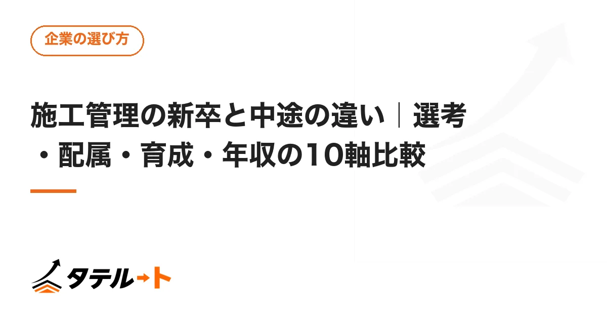 施工管理の新卒と中途の違い｜選考・配属・育成・年収の10軸比較